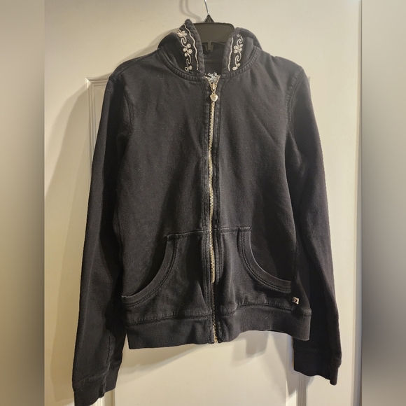 TWISTED HEART Women's Zip Up Sweater with Beaded Design on Back and Hood - Picture 2 of 5